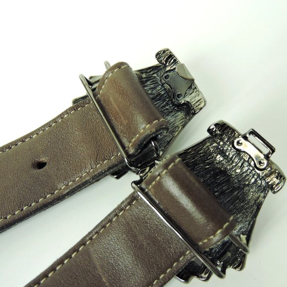 Hattie Carnegie jeweled buckle brown Belt genuine leather women's M / L vintage - Picture 4 of 9